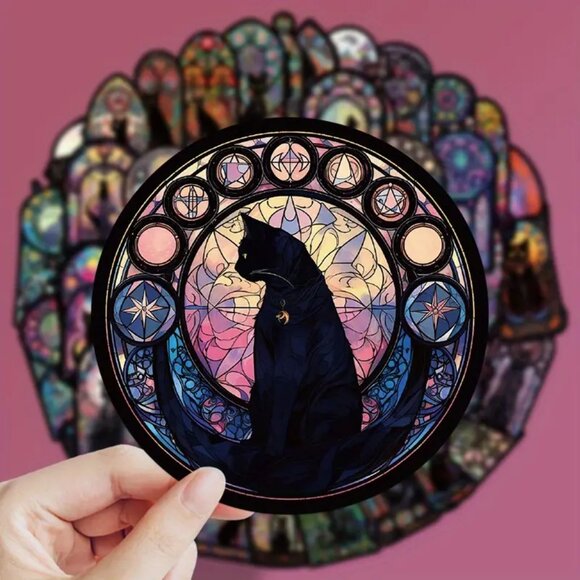 10pcs Black Gothic Style Cat Tarot Waterproof Stickers - Picture 9 of 9
